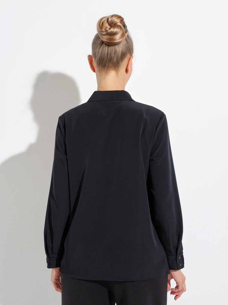 Chemisier uni boutonné long strass col chemise Noir - Kiabi