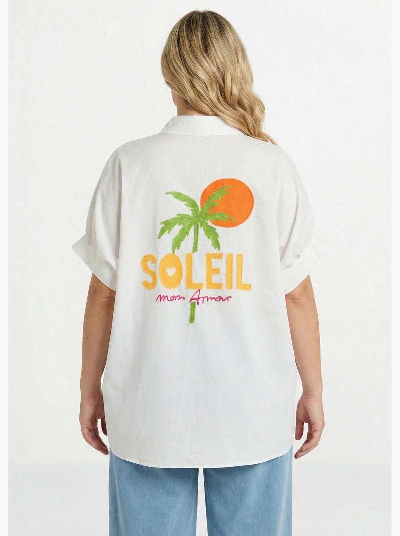 Chemisier uni, broderies thème Summer - AFIBEL Blanc - Kiabi