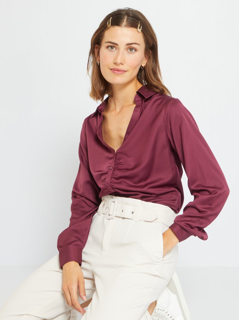 Chemisier uni effet satin Bordeaux - Kiabi