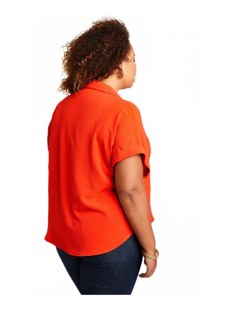 Chemisier uni manches courtes Orange - Kiabi