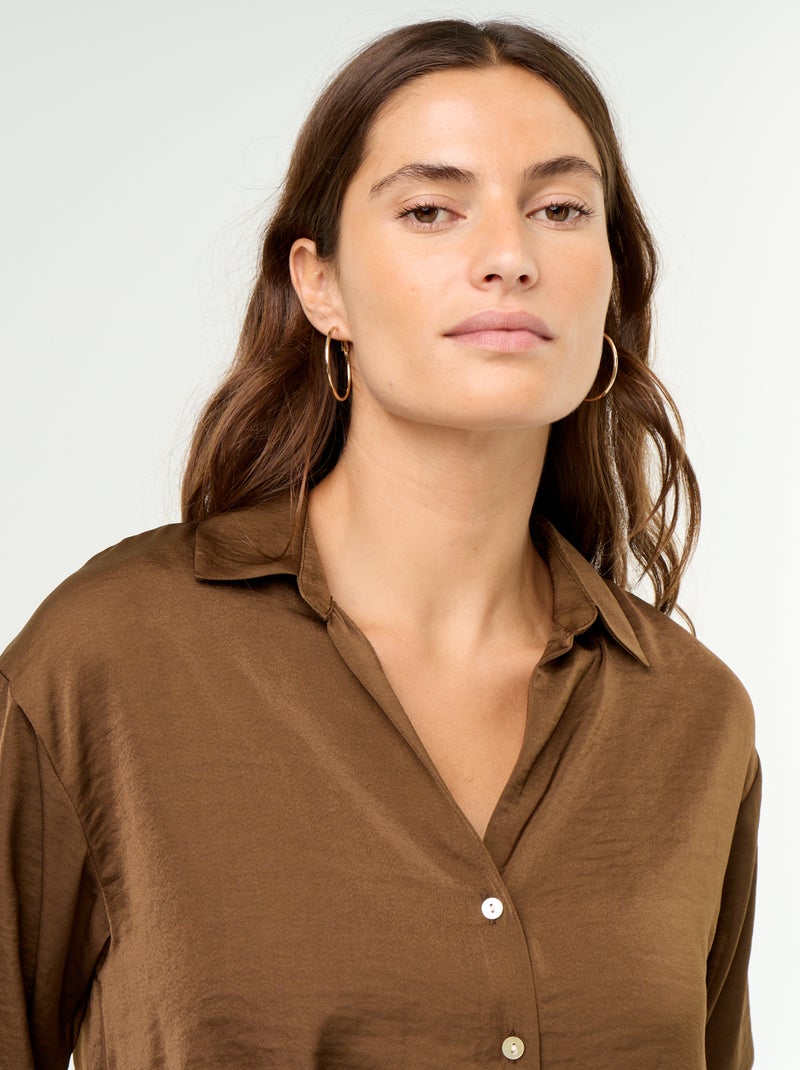 Chemisier uni satinée Marron - Kiabi