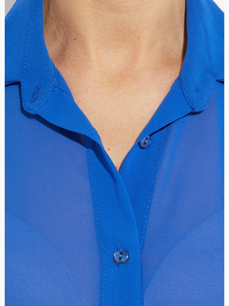 Chemisier vaporeux voile manches longues - Afibel Bleu - Kiabi