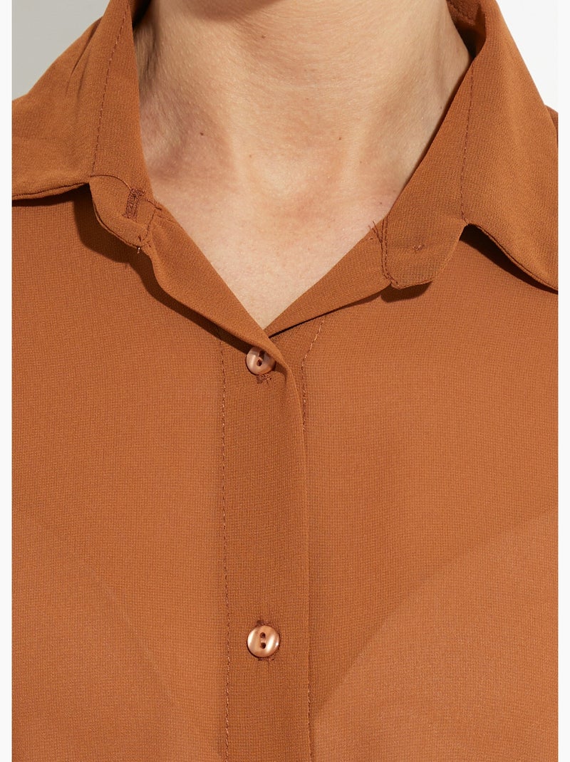 Chemisier vaporeux voile manches longues - Afibel Camel - Kiabi
