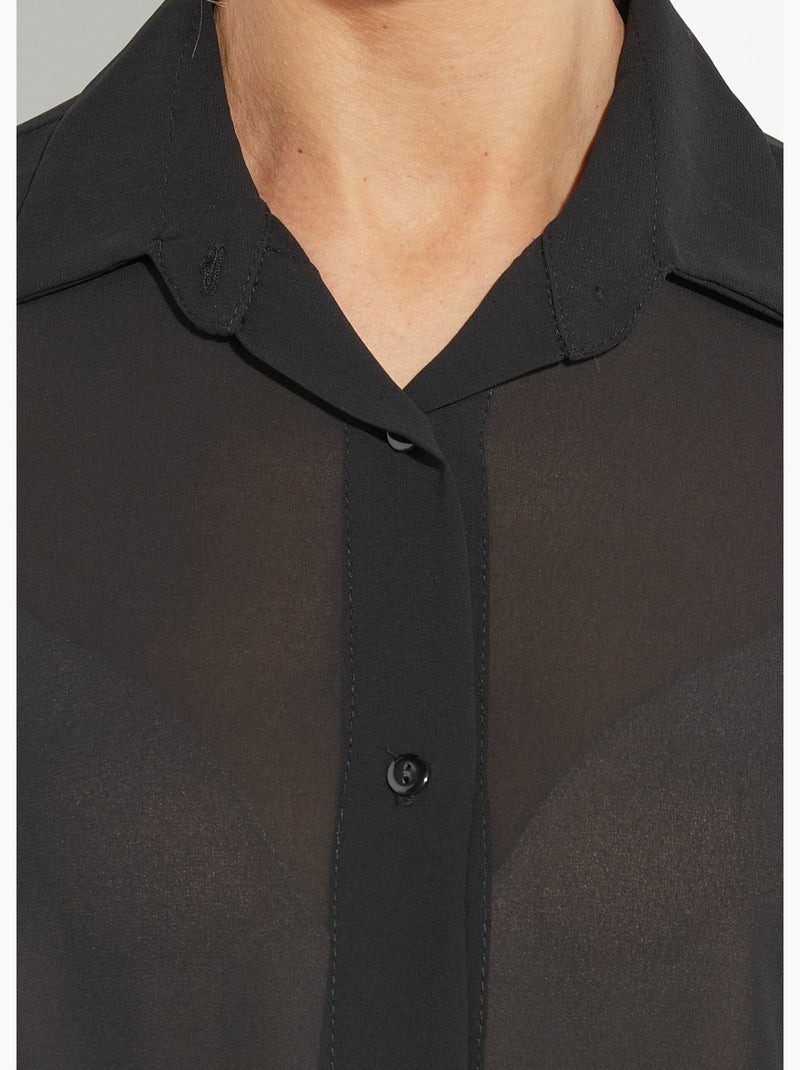 Chemisier vaporeux voile manches longues - Afibel Noir - Kiabi