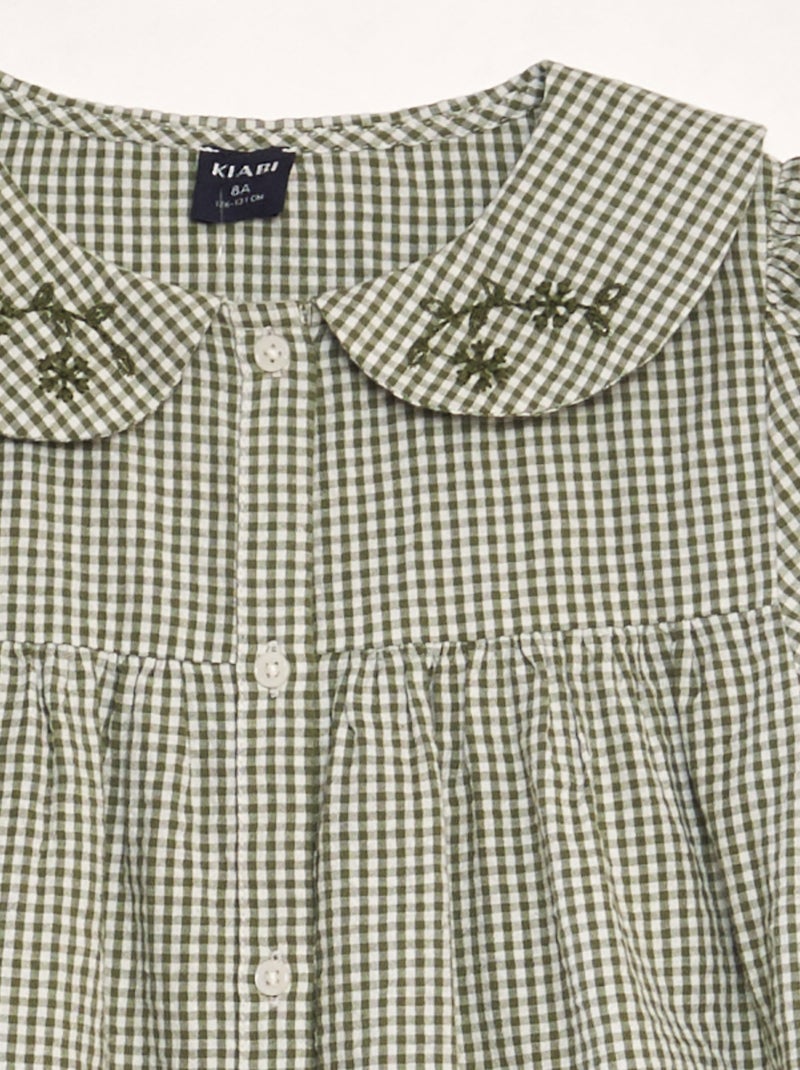 Chemisier Brodé Blanc Et Vert - Taille M - Manches 3/4 - Viscose - Style Plage/holiday