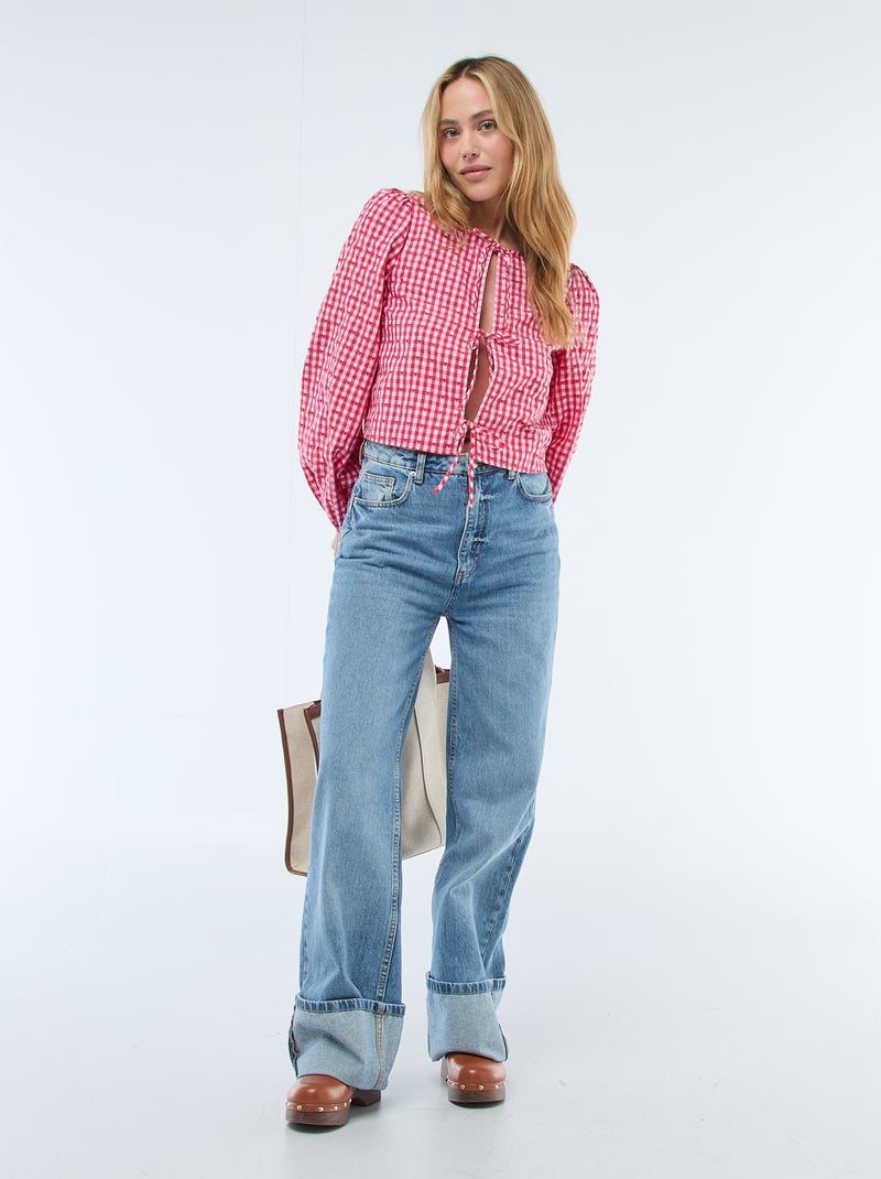 Chemisier vichy avec nœuds Rouge - Kiabi