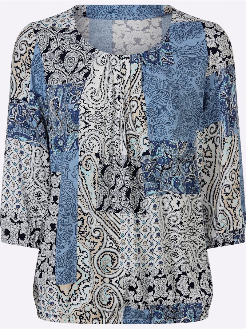 Chemisier Viscose (ecovero) - Taille Standard - Witt Bleu Ecru - Kiabi