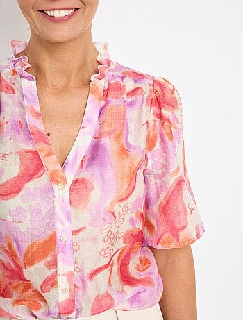 Chemisier voile en lin imprimé arty