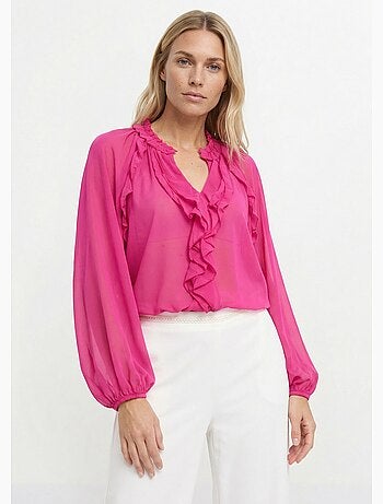 Chemisier volanté voile uni et col V - AFIBEL