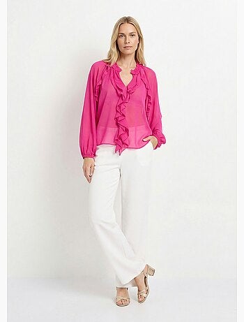 Chemisier volanté voile uni et col V - AFIBEL