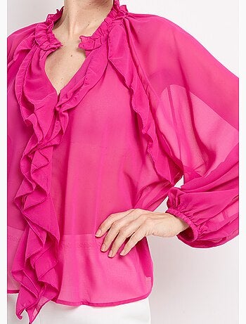 Chemisier volanté voile uni et col V - AFIBEL