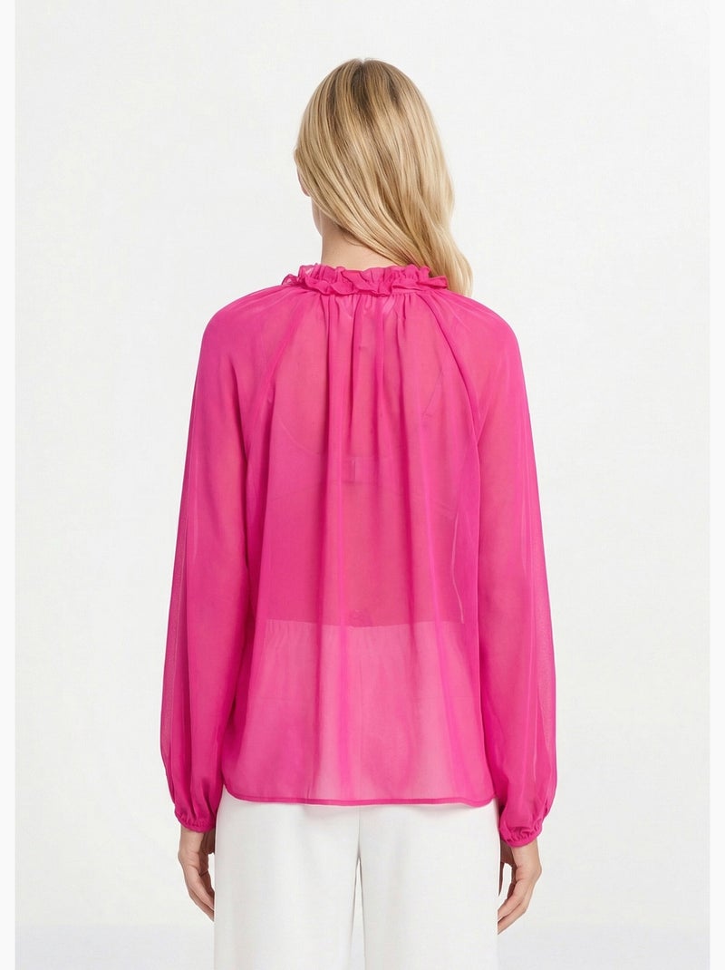 Chemisier volanté voile uni et col V - AFIBEL Magenta - Kiabi