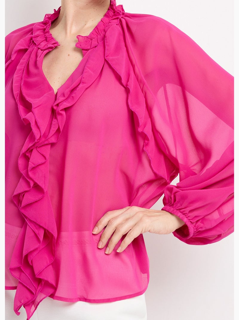 Chemisier volanté voile uni et col V - AFIBEL Magenta - Kiabi