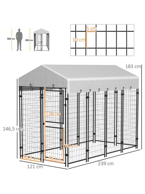 Chenil extérieur abrité pour chien acier noir PE gris - Kiabi Chenil extérieur abrité pour chien acier noir PE gris - Kiabi