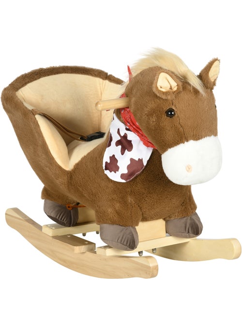 Cheval à bascule cowboy siège ceinture effet sonore bois peluche marron - Kiabi