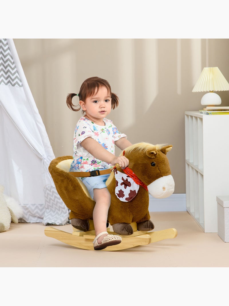 Cheval à bascule cowboy siège ceinture effet sonore bois peluche marron Marron - Kiabi