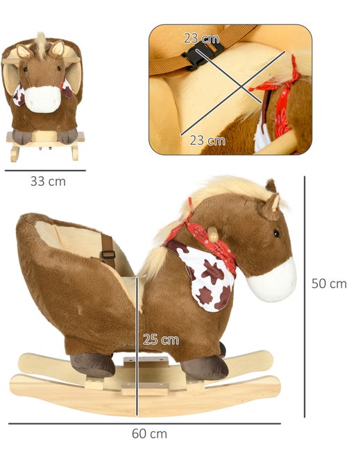 Cheval à bascule cowboy siège ceinture effet sonore bois peluche marron - Kiabi