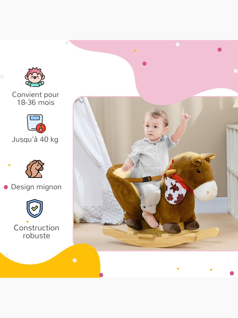 Cheval à bascule cowboy siège ceinture effet sonore bois peluche marron Marron - Kiabi