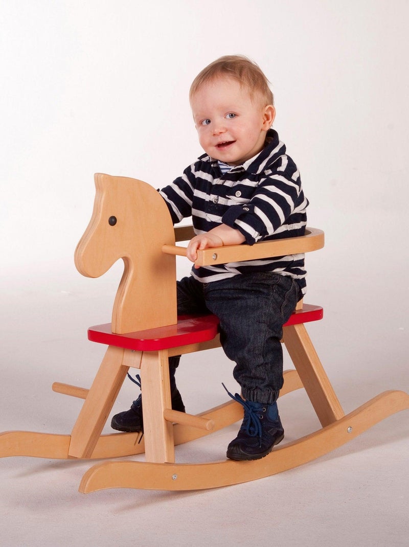 Cheval à bascule en bois massif avec anneau de protection pour bébé dès 1 an 'Roba' Marron - Kiabi