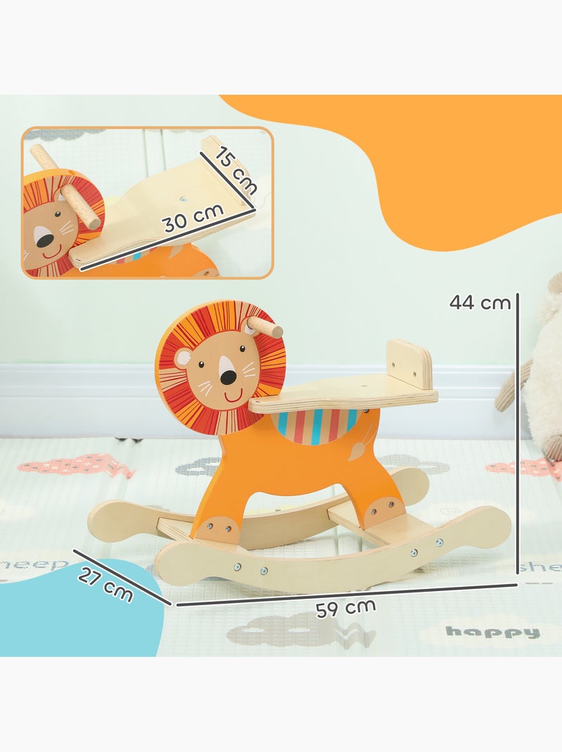 Cheval à bascule en bois modèle lion poignées dossier bois orange Orange - Kiabi
