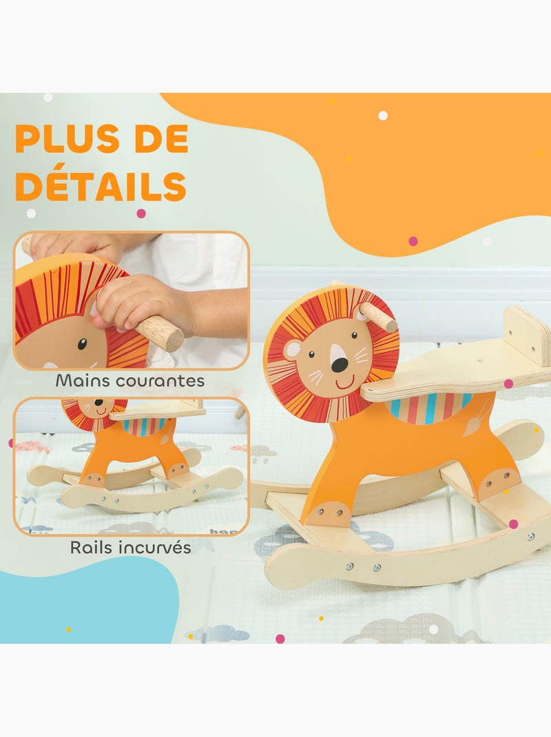 Cheval à bascule en bois modèle lion poignées dossier bois orange Orange - Kiabi