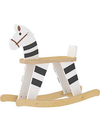 Cheval à bascule en bois poignées petit dossier bois blanc noir