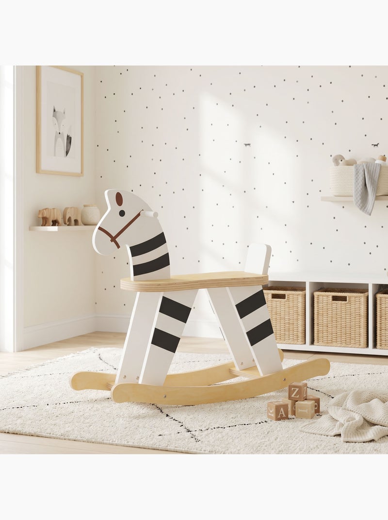 Cheval à bascule en bois poignées petit dossier bois blanc noir Blanc Blanc - Kiabi