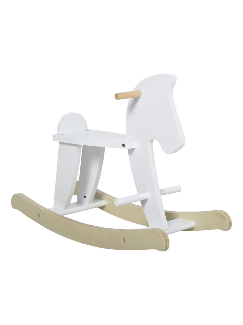 Cheval a bascule en bois poignees repose pied butees blanc bois naturel Blanc Kiabi 47.90