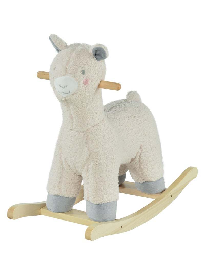 Cheval à bascule lama fonction vocale bois peuplier peluche douce crème N/A - Kiabi