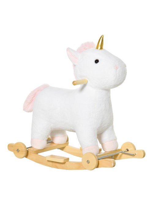 Cheval à bascule licorne porteur 2 en 1 - effet sonore - bois peluche - blanc - Kiabi