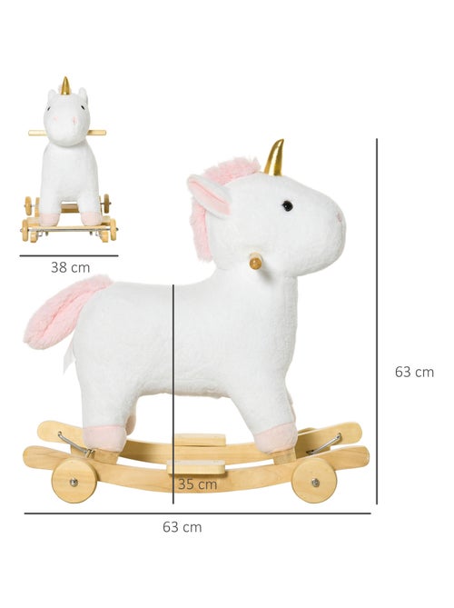 Cheval à bascule licorne porteur 2 en 1 - effet sonore - bois peluche - blanc - Kiabi