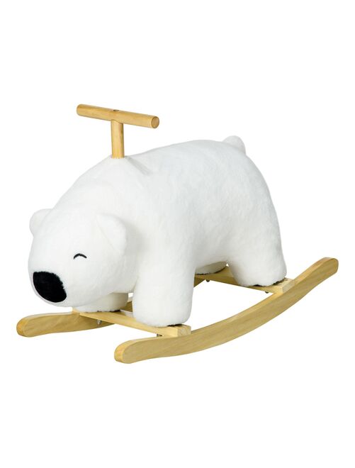 Cheval à bascule ours polaire fonction sonore poignée bois peluche blanc - Kiabi