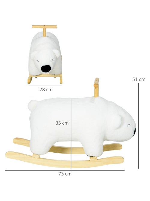 Cheval à bascule ours polaire fonction sonore poignée bois peluche blanc - Kiabi