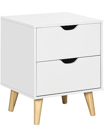 Chevet design scandinave 2 tiroirs bois pin blanc