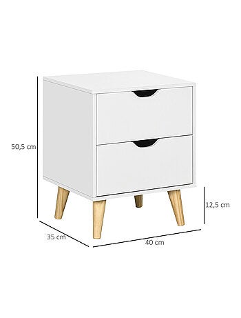 Chevet design scandinave 2 tiroirs bois pin blanc