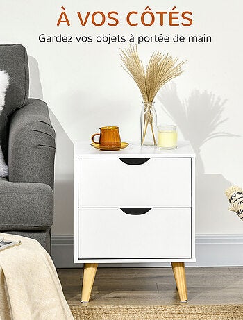 Chevet design scandinave 2 tiroirs bois pin blanc