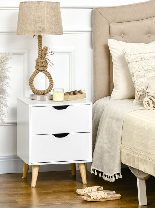 Chevet design scandinave 2 tiroirs bois pin blanc - Kiabi