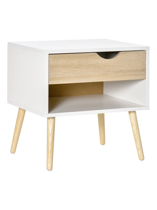 Chevet design scandinave avec niche blanc aspect chêne clair - Kiabi