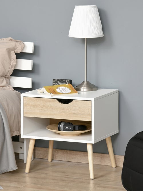 Chevet design scandinave avec niche blanc aspect chêne clair - Kiabi