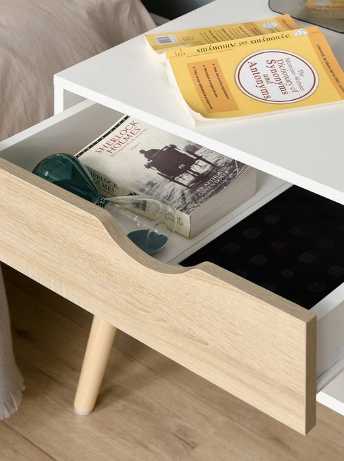 Chevet design scandinave avec niche blanc aspect chêne clair - Kiabi