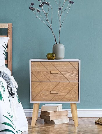 Chiffonnier design scandinave bicolore blanc hêtre
