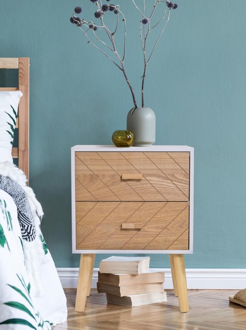 Chevet design scandinave bicolore blanc hêtre - Kiabi