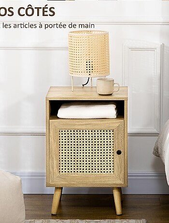 Chevet style bohème - placard, niche - aspect bois manguier rotin