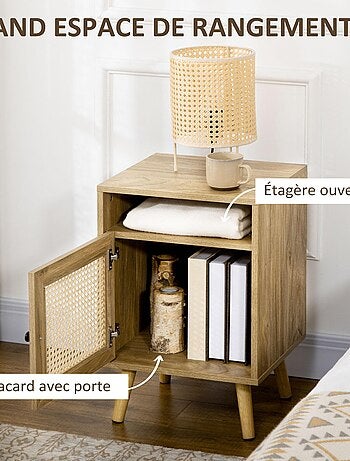 Chevet style bohème - placard, niche - aspect bois manguier rotin