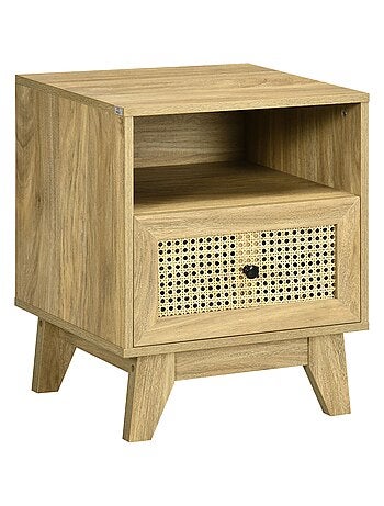 Chevet style bohème - tiroir, niche - aspect bois manguier rotin