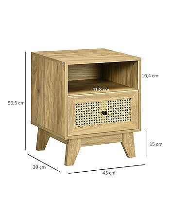 Chevet style bohème - tiroir, niche - aspect bois manguier rotin