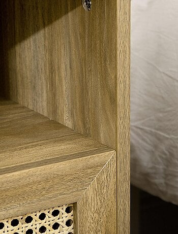 Chevet style bohème - tiroir, niche - aspect bois manguier rotin