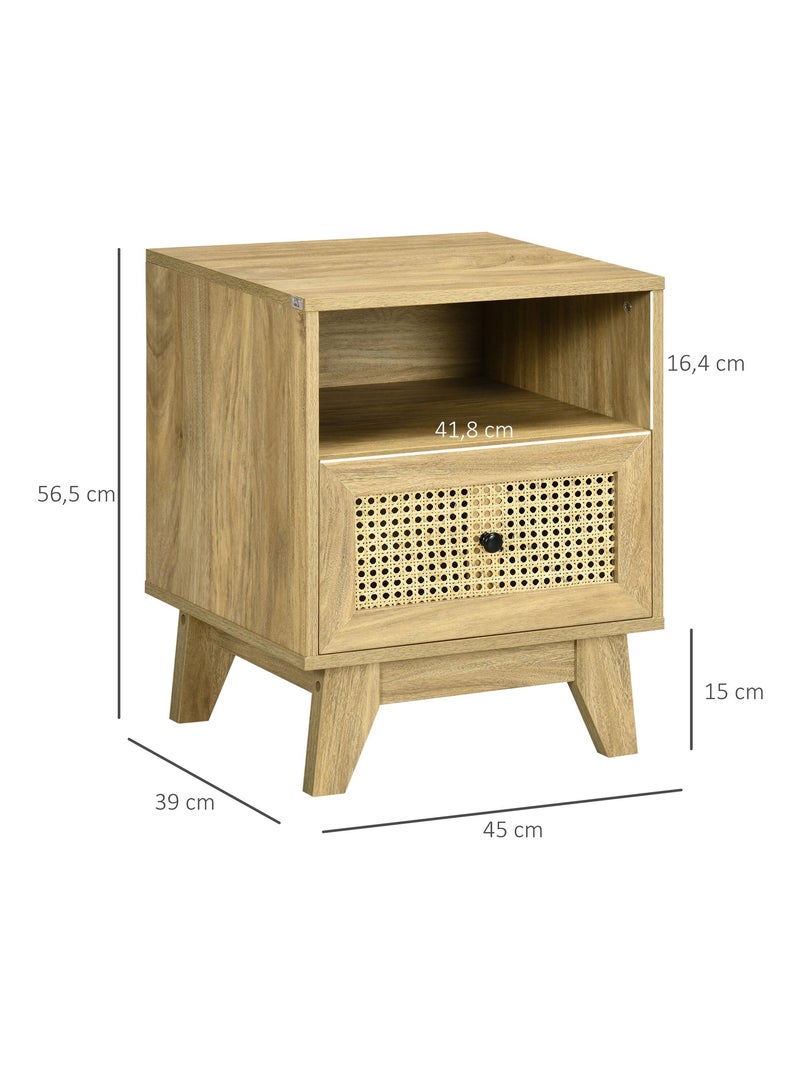 Chevet style bohème - tiroir, niche - aspect bois manguier rotin Beige - Kiabi