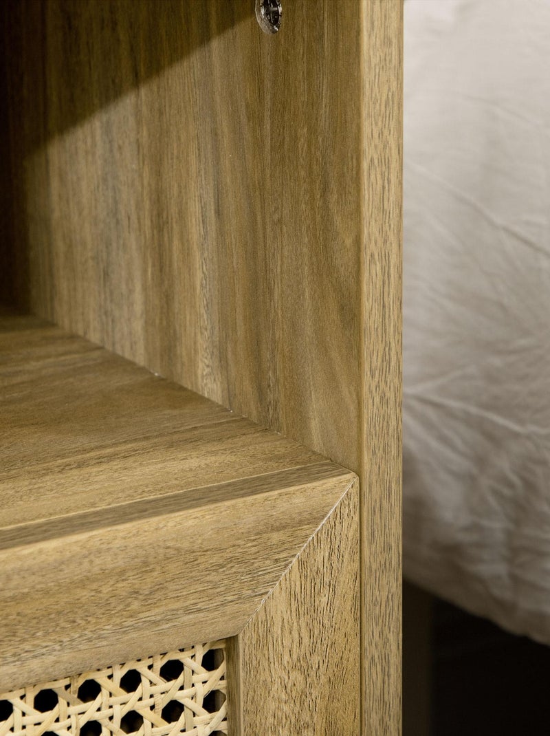 Chevet style bohème - tiroir, niche - aspect bois manguier rotin Beige - Kiabi