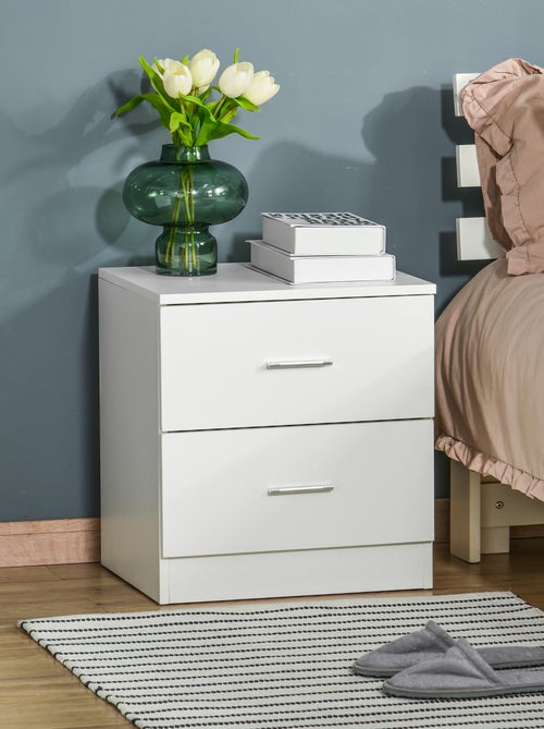 Chevet style contemporain 2 tiroirs poignées alu blanc - Kiabi